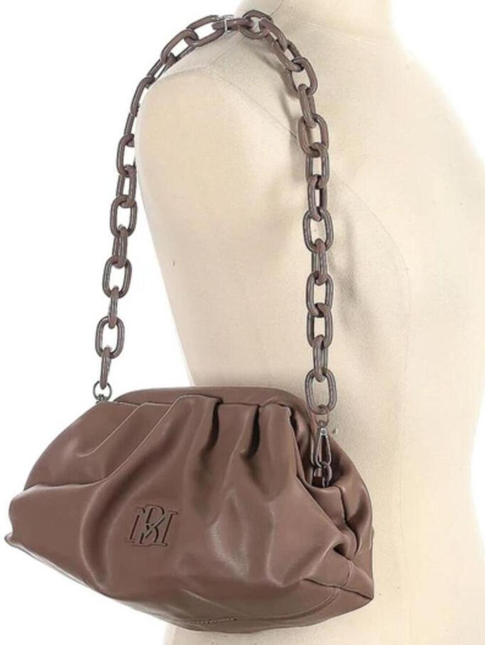 NEW Badgley Mischka $298 Taupe Vegan Leather Wrapped Frame Clutch